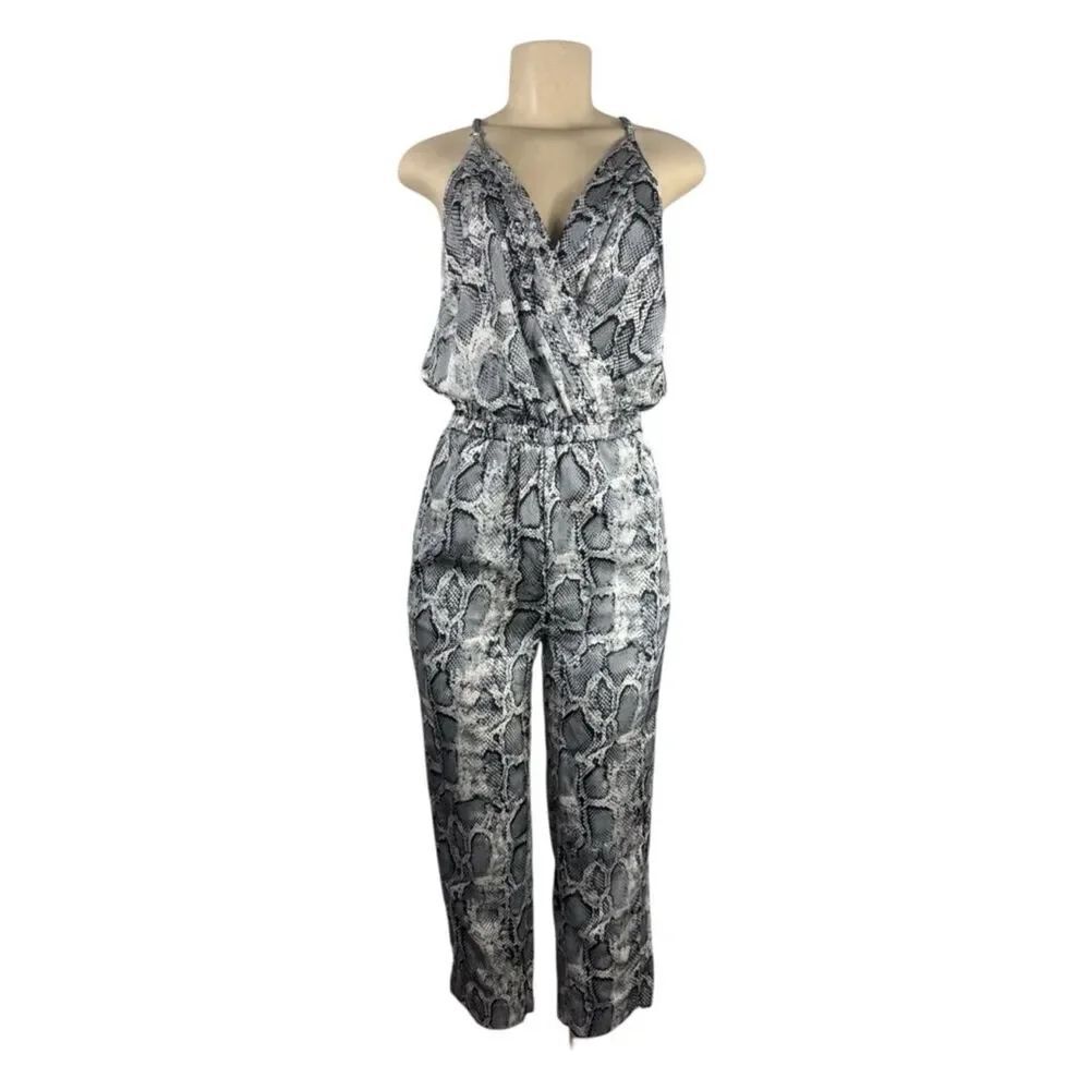 ANTHROPOLOGIE Bishop + Young Sleeveless Snake-Print Jumpsuit in Gray Size S - Picture 2 of 5